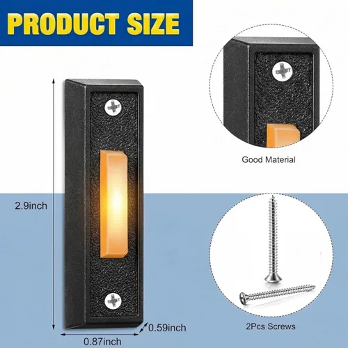 Miniatura 2 de Saillong 2 botones de timbre iluminados, botones de timbre de puerta con cable, timbre de puerta LED, interruptor de apertura de puerta montado