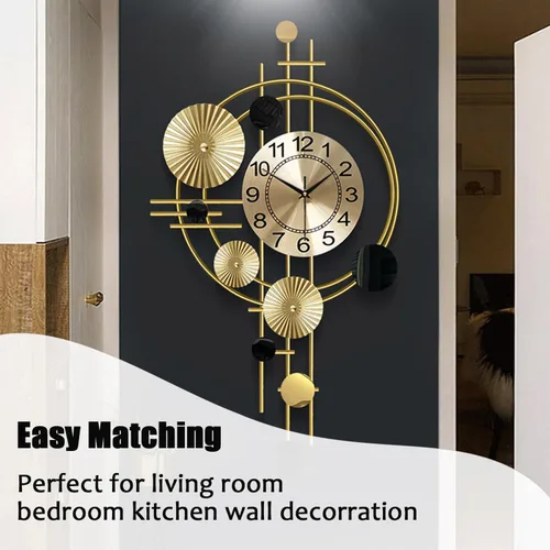 Miniatura 7 de Reloj de pared grande para sala de estar, silencioso, sin tictac, funciona con pilas, reloj de pared redondo y moderno de gran tamaño para dorado