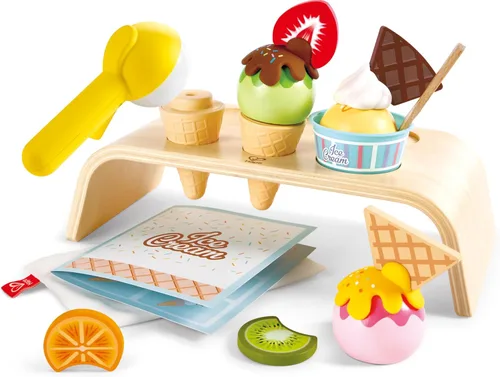 Miniatura 7 de Hape Juego de madera de pizza perfecto para cocina de niños, horno de pizza 2 en 1 y caja de entrega, 29 piezas de juego de simulación para niños