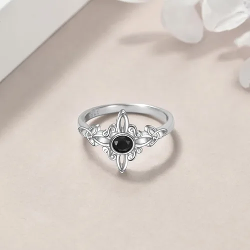 Miniatura 3 de YAFEINI - Anillo de nudo de brujas de plata de ley - Joyería celta de nudo de la Trinidad para mujer