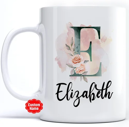 Miniatura 25 de PREZZY Taza personalizada con letra N con inicial, monograma personalizado, taza de café floral, regalos para mujeres, hombres, familiares, amigos