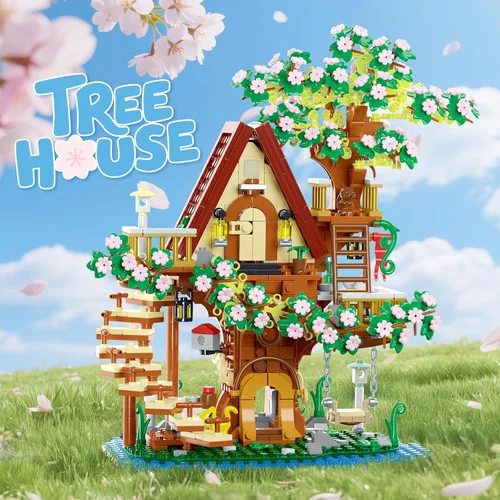 Miniatura 6 de Vziimo Juego de construcción de casa de árbol de cerezo en flor 3 en 1, ideas de casa de árbol de flores para adultos, juguetes coleccionables