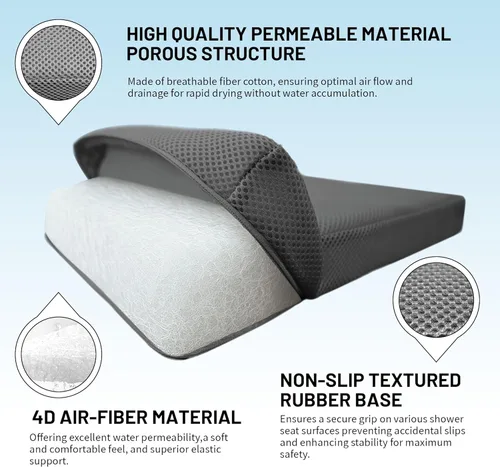 Miniatura 3 de Cojín de asiento de ducha, almohadilla suave para silla de baño de ancianos, fácil de limpiar y de secado rápido, con material de fibra de aire 4D
