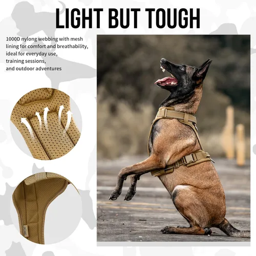 Miniatura 4 de OneTigris - Arnés para perro, chaleco para perro con acolchado suave sin tirones, nylon táctico ajustable duradero de alta resistencia para perros