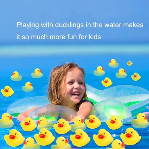 Miniatura 10 de Juguetes de baño de patos de goma, 50 piezas de mini patos a granel para niños, decoración de baby shower, regalos de fiesta de cumpleaños, regalo