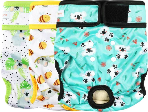 Langsprit Pañales lavables para perro hembra (paquete de 3 unidades) - Sin fugas, pañales reutilizables para perritas en período - Calzones de calor