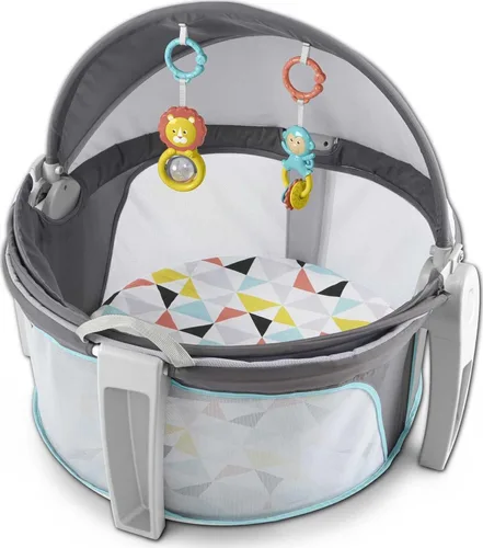 Fisher-Price Moisés Portátil On-The-Go Baby Dome, Espacio de Juego de Viaje con Juguetes de Desarrollo para Recién Nacidos y Toldo, Windmill