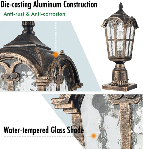 Miniatura 2 de YUBOLE Luz de poste para exteriores, farol de poste exterior, lámpara de poste de aluminio fundido impermeable con pantalla de vidrio templado