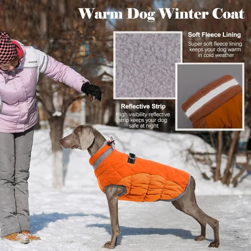 Miniatura 4 de Lelepet Abrigo cálido para perro, abrigo de invierno para perro, chaqueta impermeable para perros con arnés integrado reflectante para mascotas