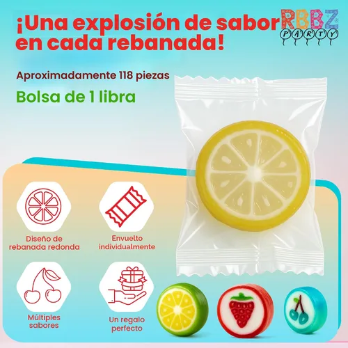 Miniatura 3 de Rebanadas de frutas en caramelo - Caramelo duro a granel 1 lb Bolsa de rebanadas de caramelo de fruta pequeñas envueltas individualmente