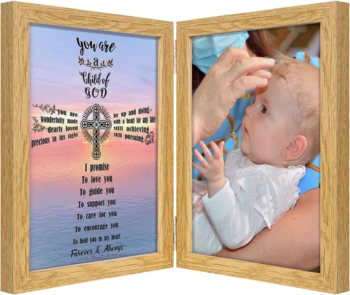 Miniatura 12 de Regalo de bautismo personalizado para bebé, marco de fotos personalizado, poema de bendición en marco de fotos doble de 5 x 7 pulgadas, regalo