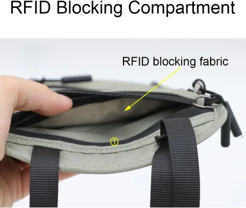 Miniatura 6 de Bolsa de viaje con bloqueo RFID para hombres, organizador de documentos, soporte para pasaporte para cuello, cartera delgada y con cordón, Azul