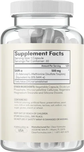 Miniatura 8 de Clear Formulas Bioactive SAM-e 500 mg - Suplemento SAM-e de alta resistencia con forma S, S biológicamente activa para el hígado y el estado