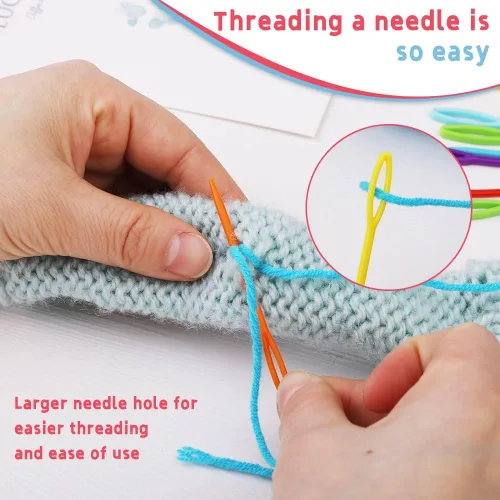 Miniatura 4 de LUNARM 50 piezas Juego de Agujas de Hilo Assortidas de Plástico Agujas de Coser de Ojo Grande 7 cm y 9 cm para Tejido y Manualidades de Crochet