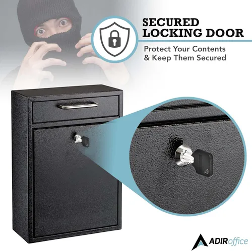 Miniatura 4 de AdirOffice contenedor con traba - Buzón de correo montado en pared., negro, 631-04-BLK
