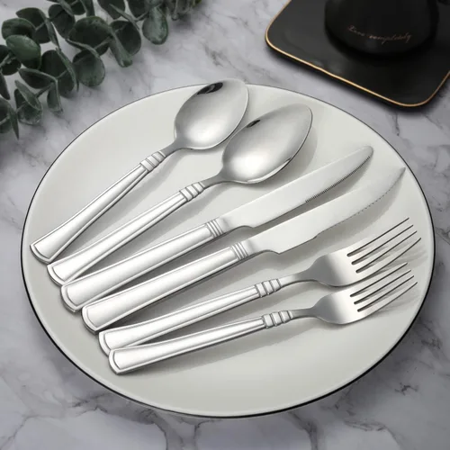 Miniatura 6 de Juego de cubiertos de 24 piezas con cuchillos para carne, juego de cubiertos de acero inoxidable para 4 juegos de cubiertos, incluye tenedores