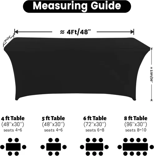 Miniatura 5 de Funda de mesa de poliéster ajustada de 4 pies con spandex, cubierta de mesa elástica, protector de mesa con parte trasera abierta - Negro
