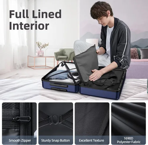 Miniatura 7 de BEOW Equipaje Sets Expandible Maletas Ligeras con Ruedas PC+ABS Durable Viaje Equipaje TSA Lock, Azul profundo