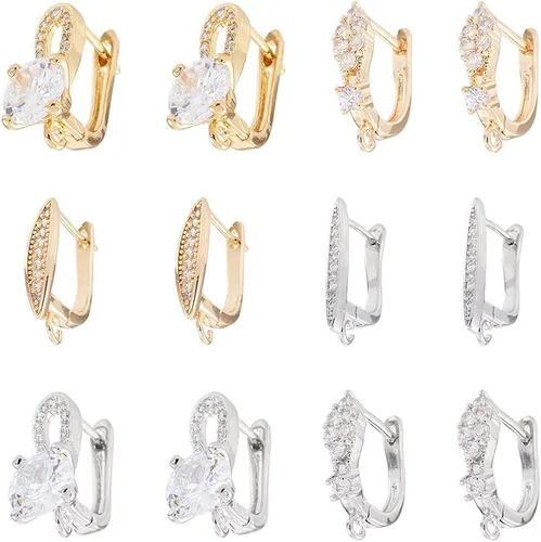 Miniatura 17 de Fashewelry 14 aretes de aro de oro de 18 quilates de latón Huggie aros aros aros con lazo para mujer, aretes colgantes para hacer joyas 4-Forma mixta