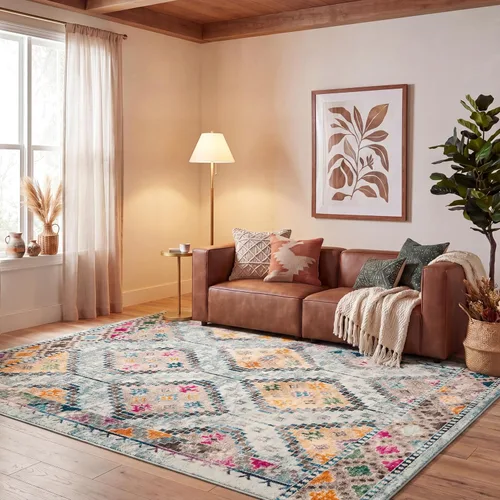 Miniatura 30 de SAFAVIEH Madison Collection - Alfombra de pasillo de 2 pies 2 pulgadas x 6 pies, color verde y beige, diseño bohemio de diamante, no desprende