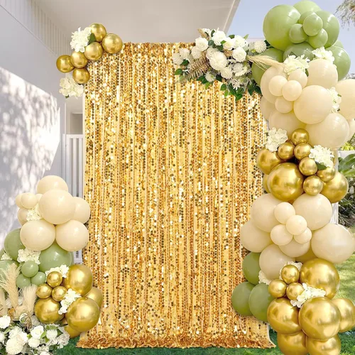 Miniatura 2 de Telón de fondo de lentejuelas Big Payette de 4 x 8 pies, cortinas de tela con purpurina dorada para decoración de fiesta de cumpleaños, baby shower