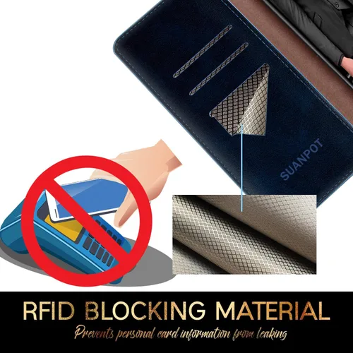 Miniatura 3 de SUANPOT Funda tipo cartera de cuero para Samsung Galaxy A52 4G y 5G con tarjetero de crédito RFID Flip Folio Book Phone Case Funda a prueba de Azul