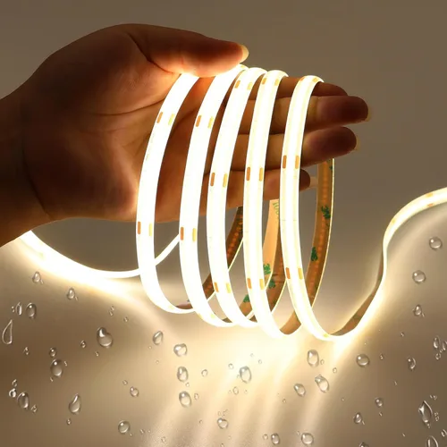 Miniatura 15 de JOYLIT Tira de luces LED COB de 12 V, 20 pies/6M, IP65, impermeable, 3000 K, blanco cálido, 320 LEDs/M CRI 90+, cinta adhesiva brillante, uniforme