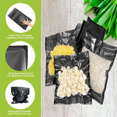 Miniatura 4 de Bolsas de sellado al vacío de 11 pulgadas x 19.5 pies (total de 39 pies), color negro y transparente, bolsas selladoras al vacío para almacenamiento