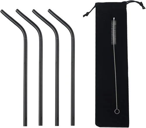 Miniatura 8 de Pajitas de acero inoxidable de 8.5 pulgadas, paquete de 4 (2 rectas, 2 dobladas, 1 cepillo), ultra largas, ecológicas, incluye cepillo de limpieza