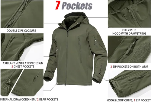Miniatura 6 de MAGCOMSEN Chaqueta táctica para hombre, impermeable, con forro polar, para esquí, nieve, invierno, cortavientos