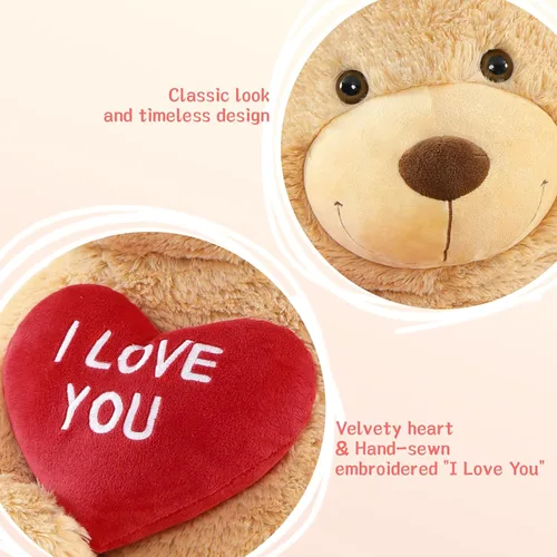 Miniatura 7 de BENINY Osos de peluche grandes en forma de corazón rojo, osos de peluche negros con bordado "Te quiero" para novia, osos de peluche grandes