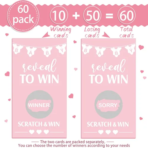 Miniatura 3 de Jexine Juego de 60 tarjetas para raspar para baby shower, color rosa, divertidas tarjetas para rascar, para fiestas de baby shower