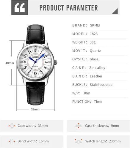 Miniatura 6 de SKMEI Lady Watches for Women Waterproof Leather Band Easy Reader Dress Diamond Analog Quartz Small Face Business Light Wrist Watch Girls Gifts
