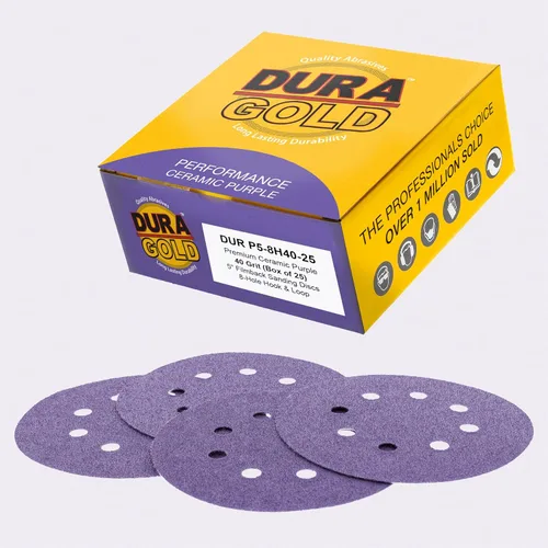 Miniatura 9 de Dura-Gold Discos de lijado de cerámica de película púrpura de 5 pulgadas, patrón de 8 agujeros, caja de 50 – Papel de lija sin polvo con gancho