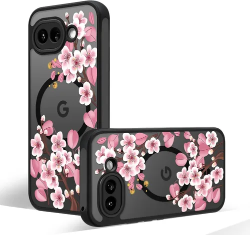 Miniatura 32 de Funda magnética para Google Pixel 10A [Compatible con MagSafe] Funda con patrón floral de flores negras para mujeres y niñas, con borde de TPU Rama