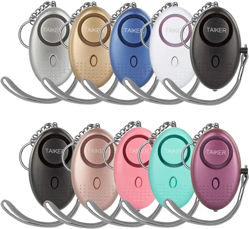 Alarma personal para mujeres, 10 paquetes de 140 dB de emergencia de autodefensa de emergencia con luz LED para mujeres, niños y ancianos (colorido)