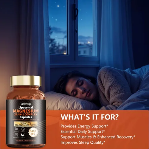 Miniatura 6 de 2 Paquetes de Cápsulas de Complejo de Magnesio Liposomal con 12 Tipos Activos 1400mg (Glicinato, Citrato, Malato, etc.) - con Vitamina D3, B6, B12