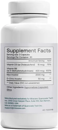 Miniatura 7 de MIRA Suplemento de SOP, Myo Inositol y D-Chiro Inositol Proporción 40:1, ayuda a promover el equilibrio hormonal y apoyar la salud ovárica