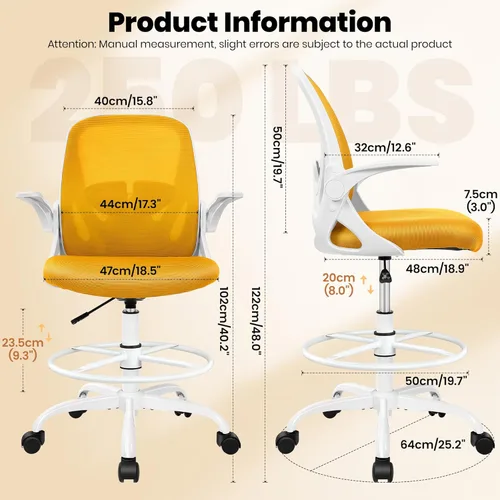 Miniatura 3 de Primy Silla de Dibujo Silla Alta de Oficina con Reposabrazos Abatibles Silla Ejecutiva Ergonómica de Computadora para Escritorio de Pie con Soporte