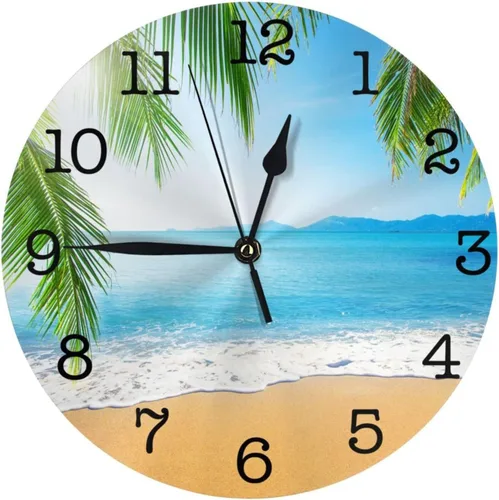 Miniatura 19 de Reloj de pared de playa de mar, funciona con pilas, reloj redondo silencioso sin tictac, decoración de pared para el hogar, oficina, escuela, 9.8