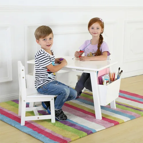 Miniatura 2 de Juego de mesa y 2 sillas de madera maciza para niños con estuches de almacenamiento integrados, juego de mesa y silla de almacenamiento para niños