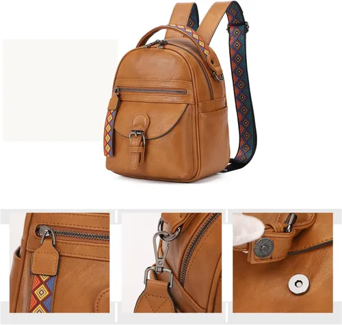 Miniatura 3 de KL928 Mochila pequeña para mujer, mochila de hombro a la moda, marrón (YELLOWISH BROWN), Mochilas Daypack