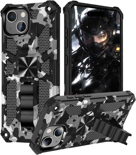 Miniatura 12 de CCSmall Funda de camuflaje para Apple iPhone 14 para hombres, protección resistente a prueba de golpes con función atril para iPhone 14 MC verde
