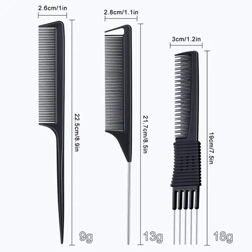Miniatura 7 de TsMADDTs Peines de cola de rata para mujeres y hombres, juego de 3 peines para trenzar, separar, peinar, dientes finos, color negro