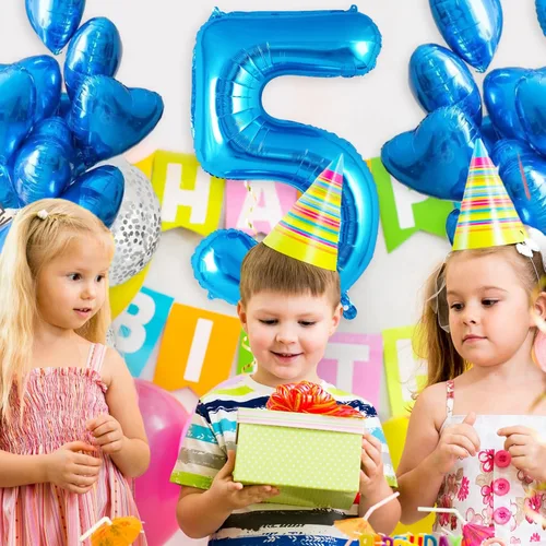 Miniatura 4 de Globo azul del número 5 de 40 pulgadas, globos grandes de aluminio con helio, globos gigantes de Mylar número 5 para decoración de fiesta