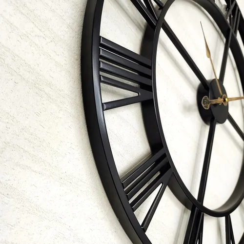 Miniatura 6 de Reloj de pared grande de 20 pulgadas para decoración del hogar para sala de estar, relojes de arte de hierro sin tictac, números romanos, metal Negro