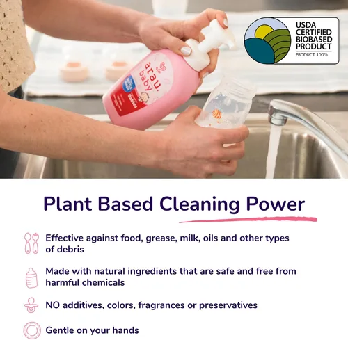 Miniatura 3 de Arau Baby Repuesto de espuma sin perfume, biberón y jabón para platos a base de plantas naturales, sin fragancia ni aditivos artificiales, suave