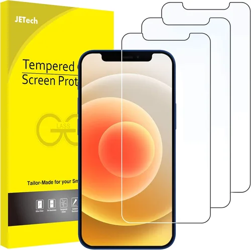 JETech Protector de pantalla para iPhone 12/12 Pro de 6.1 pulgadas, película de vidrio templado, paquete de 3