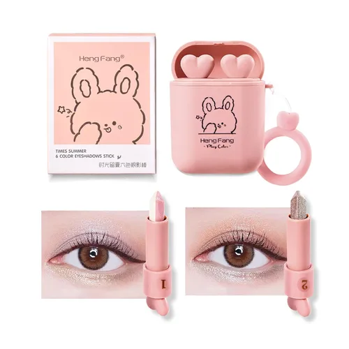 Miniatura 7 de 2 unids/set mate crema nude doble colores sombra lápiz de ojos, brillo degradado alto pigmento sombra de ojos maquillaje de larga duración