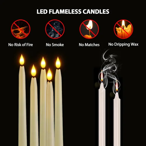 Miniatura 3 de Ymenow Velas LED cónicas con control remoto, 10 velas parpadeantes sin llama para ventana, velas eléctricas de plástico marfil para decoración